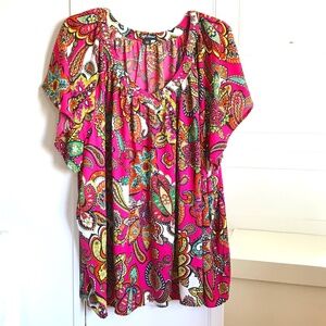 WOMAN WITHIN SOFT FOCUS Tunic Blouse Floral Paisley Pink Top Plus Size 34 4X 5X